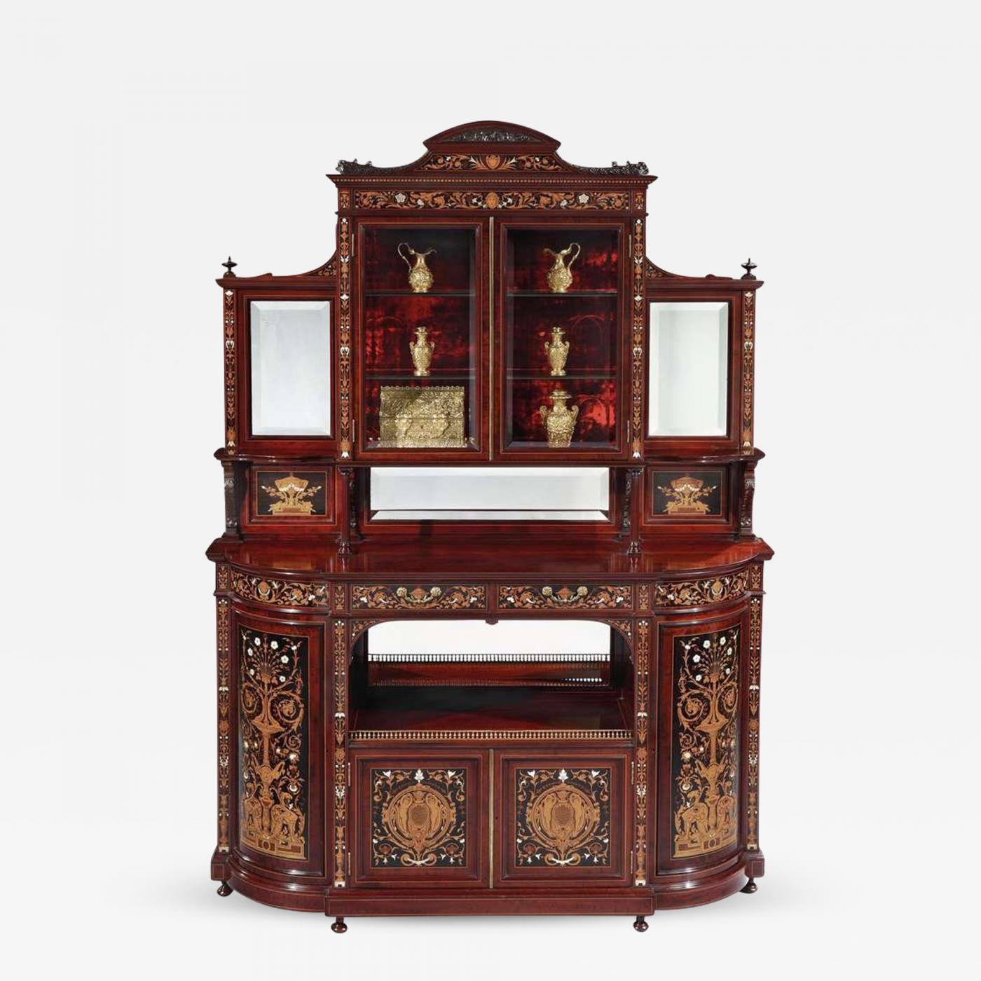 English 19th Century Renaissance Revival Inlaid Display Cabinet