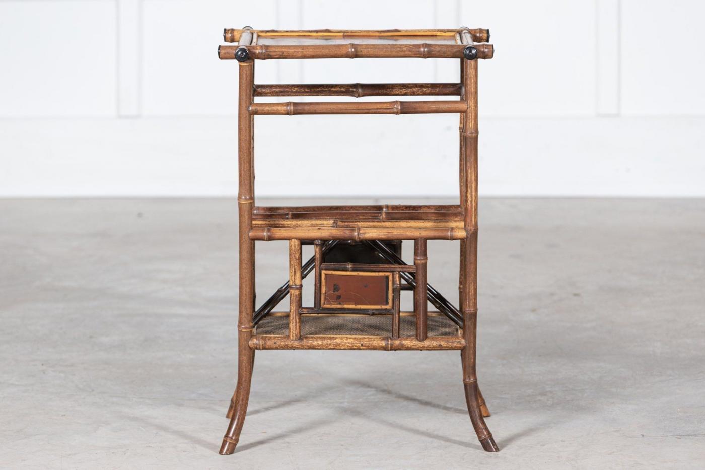 English 19thC Bamboo Side Table Magazine Rack