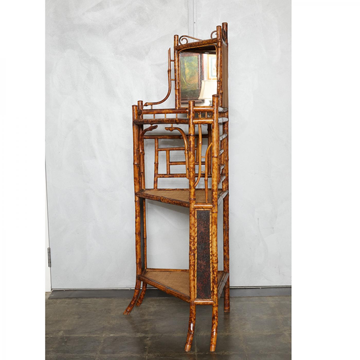 English Victorian Tiger Bamboo Corner Shelf