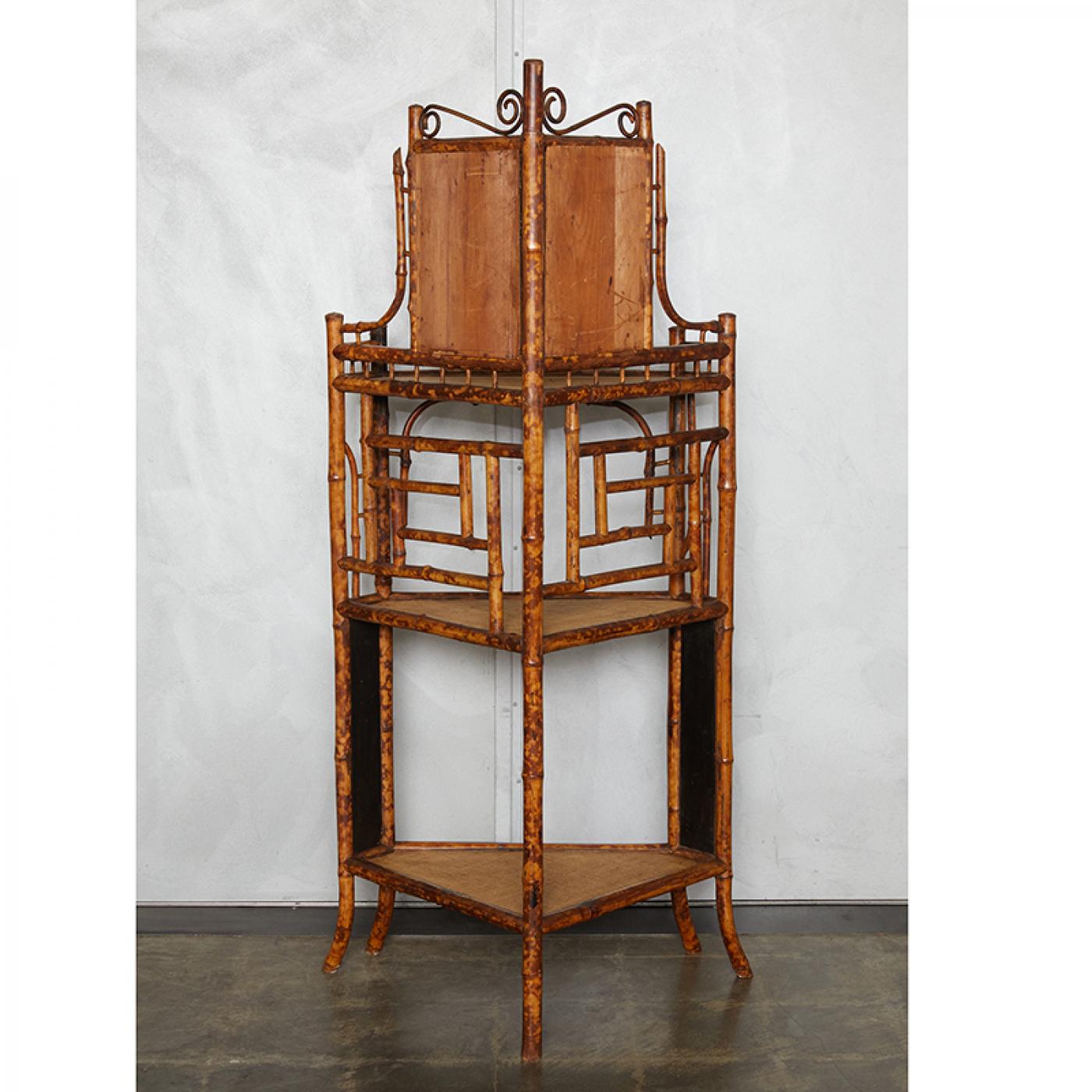 English Victorian Tiger Bamboo Corner Shelf