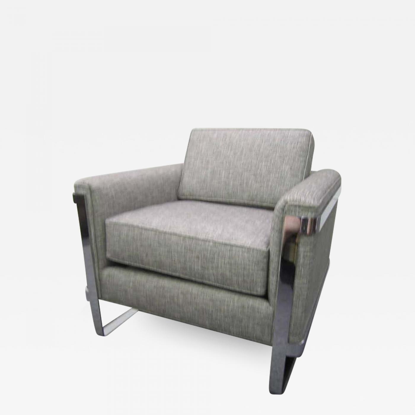 Excellent Chrome Flat Bar Lounge Chair, MidCentury Modern