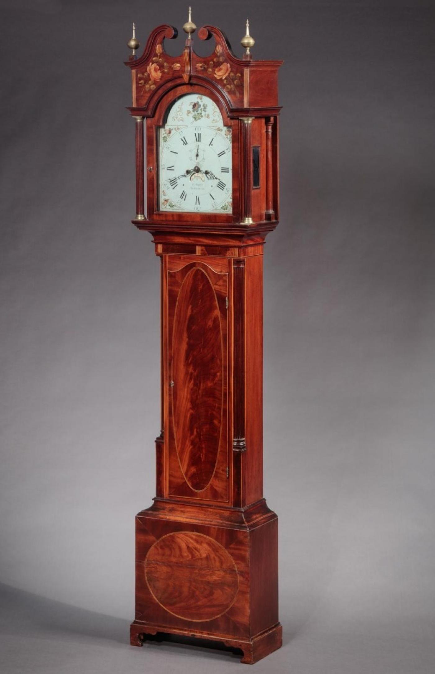 FEDERAL INLAID TALL CASE CLOCK Works by E. Massey, Newcastle, England