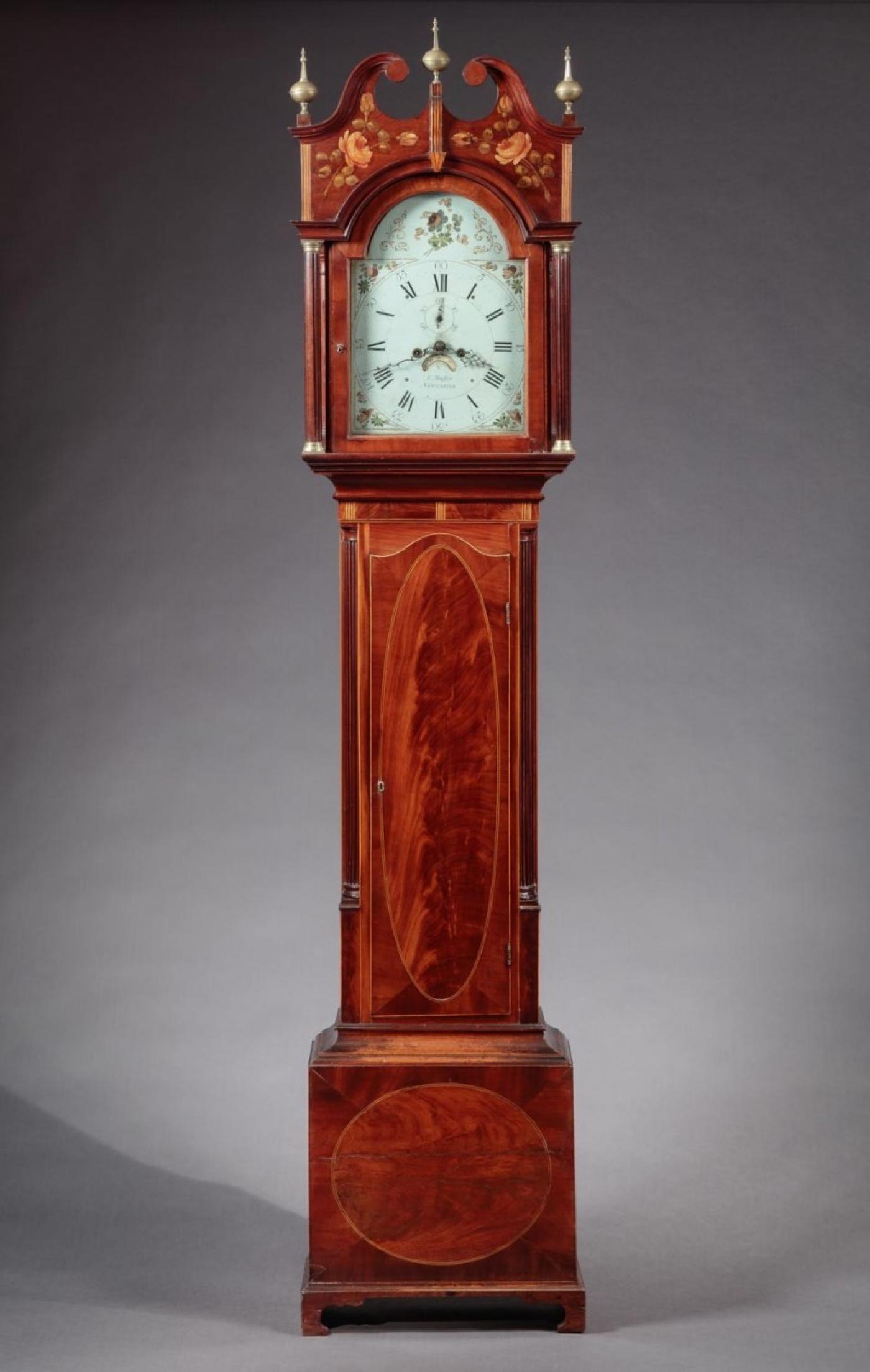 FEDERAL INLAID TALL CASE CLOCK Works by E. Massey, Newcastle, England
