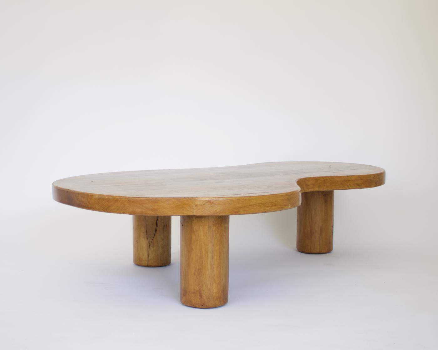 FRENCH OAK FREEFORM ORGANIC MODERN LOW COFFEE TABLE WITH MASSIVE COLUMN ...
