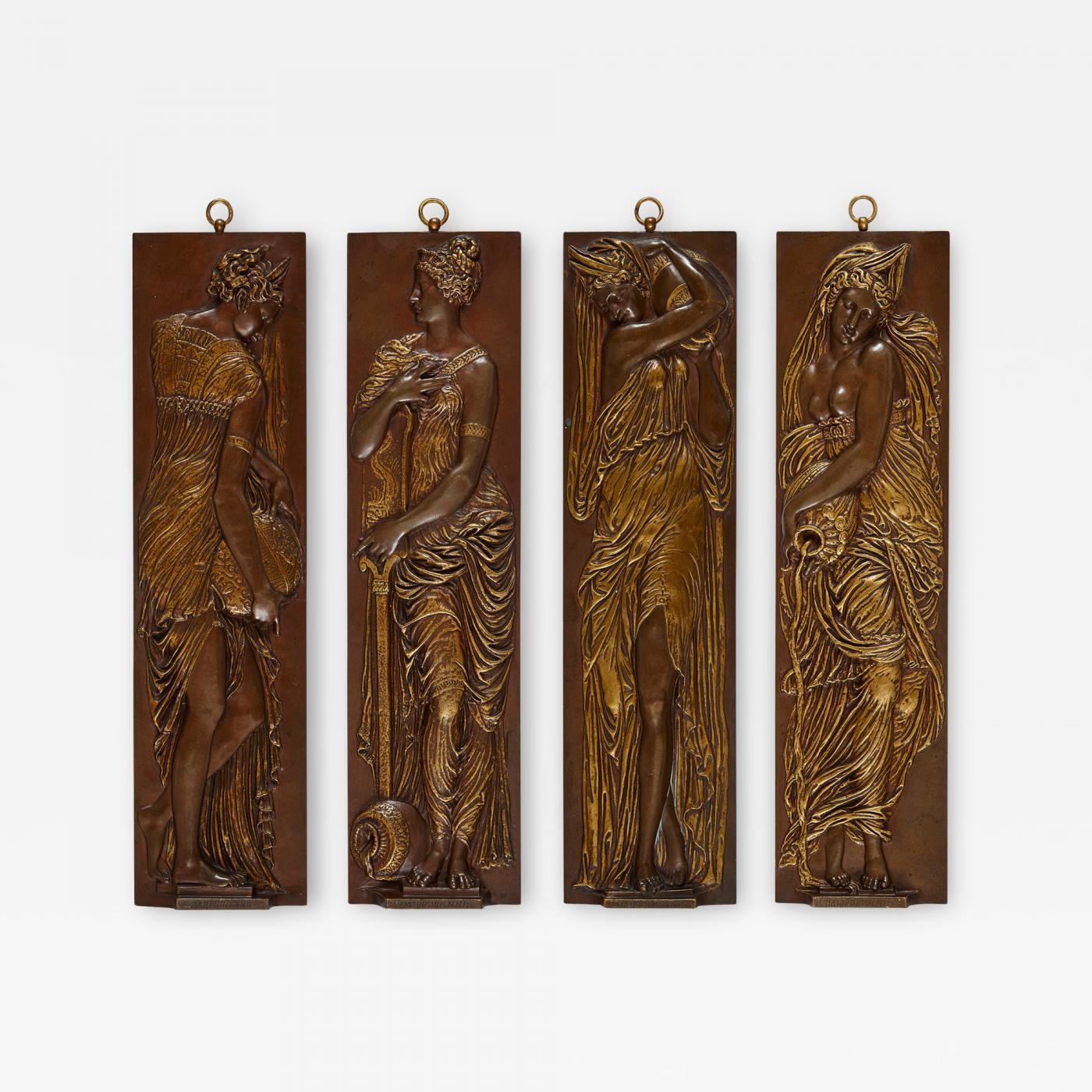 Ferdinand Barbedienne - Four antique bronze plaques depicting water-nymphs,  by Ferdinand Barbedienne