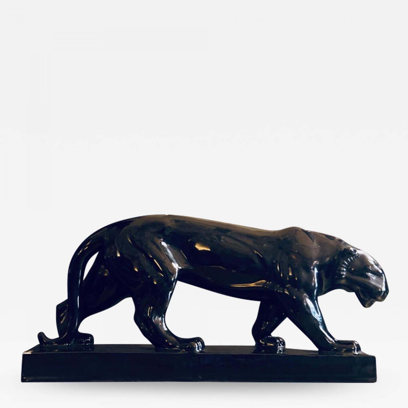 Fernand Vago Weiss - 1920s Black Enameled Earthenware French Deco Panther  by Fernand Vago Weiss