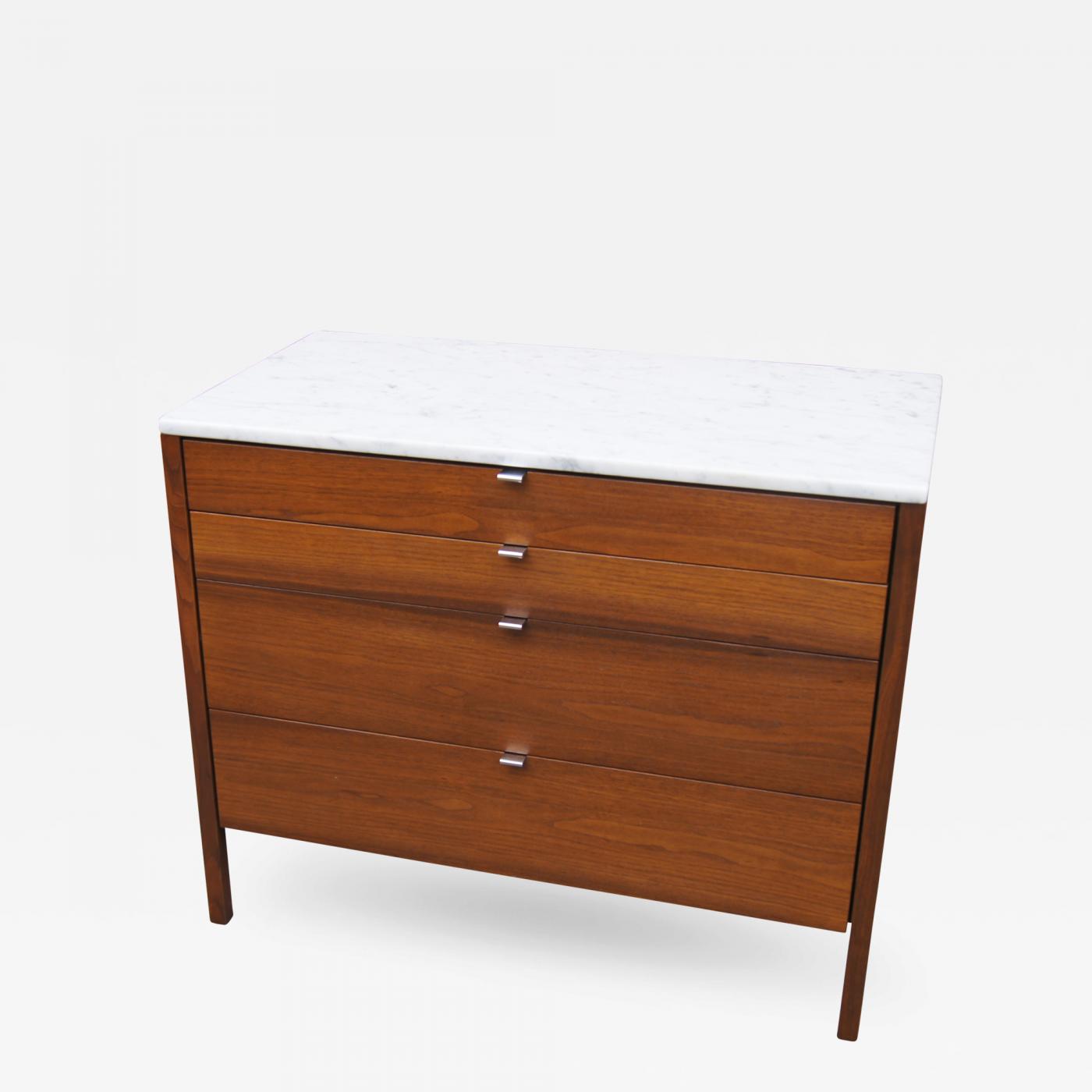 Florence Knoll Marble Topped Four Drawer Walnut Chest By