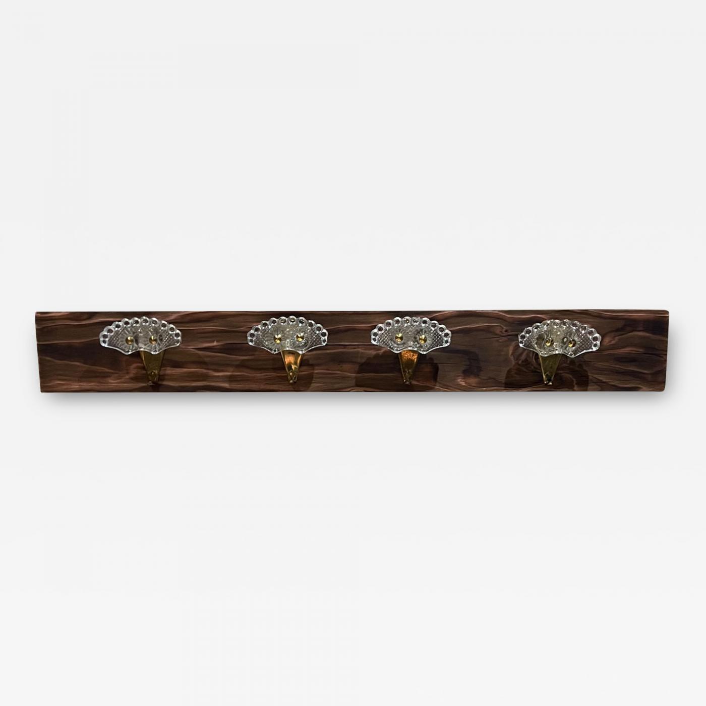 Fontana Arte (FontanaArte) - 1950s Elegant Italian Coat Rack Hooks Brass  and Art Glass Set of Four