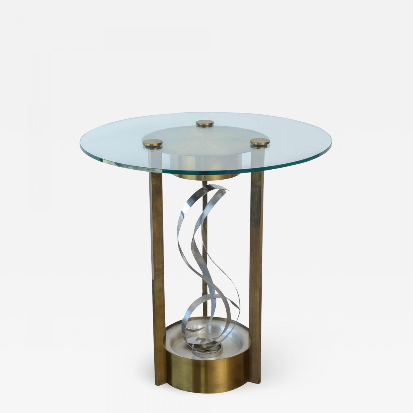 American Modern Chrome Brass And Glass Side Table