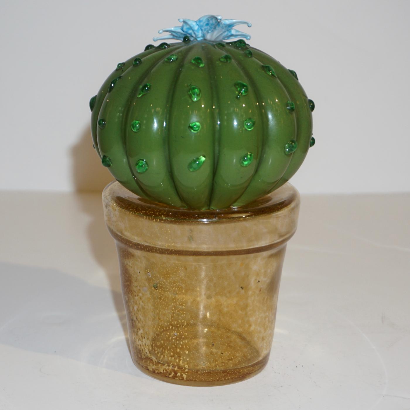 Formia Murano - 1990s Vintage Italian Green Murano Glass Small Cactus ...