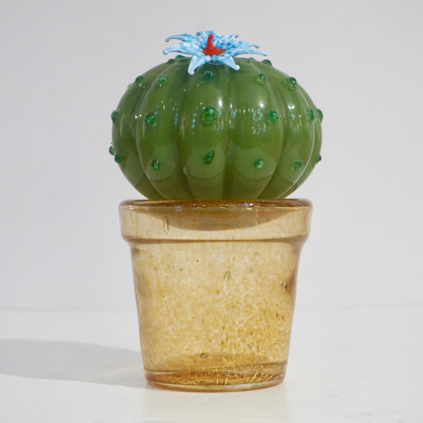 Formia Murano - 1990s Vintage Italian Green Murano Glass Small Cactus ...