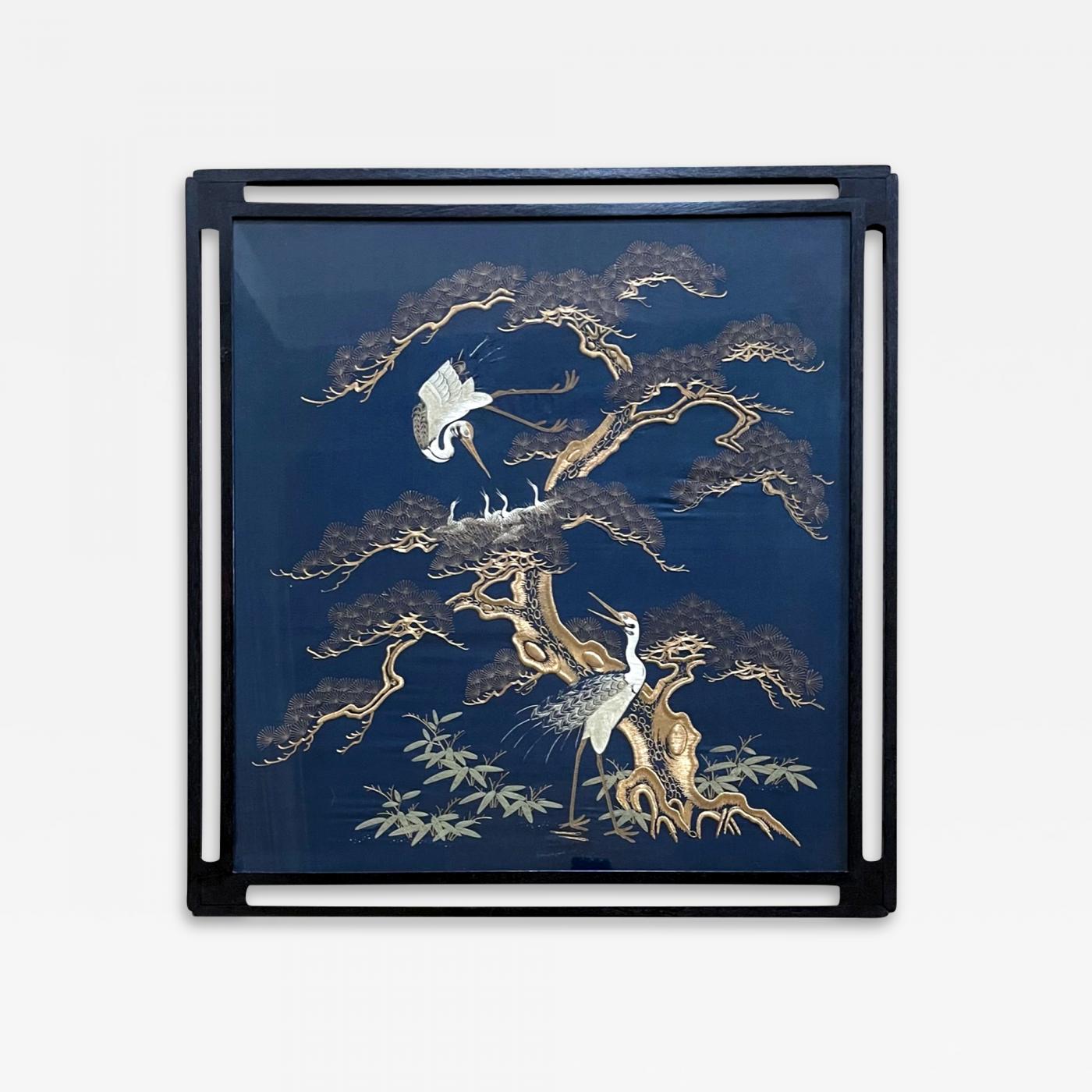 Framed Japanese Embroidery Fukusa Panel Meiji Period
