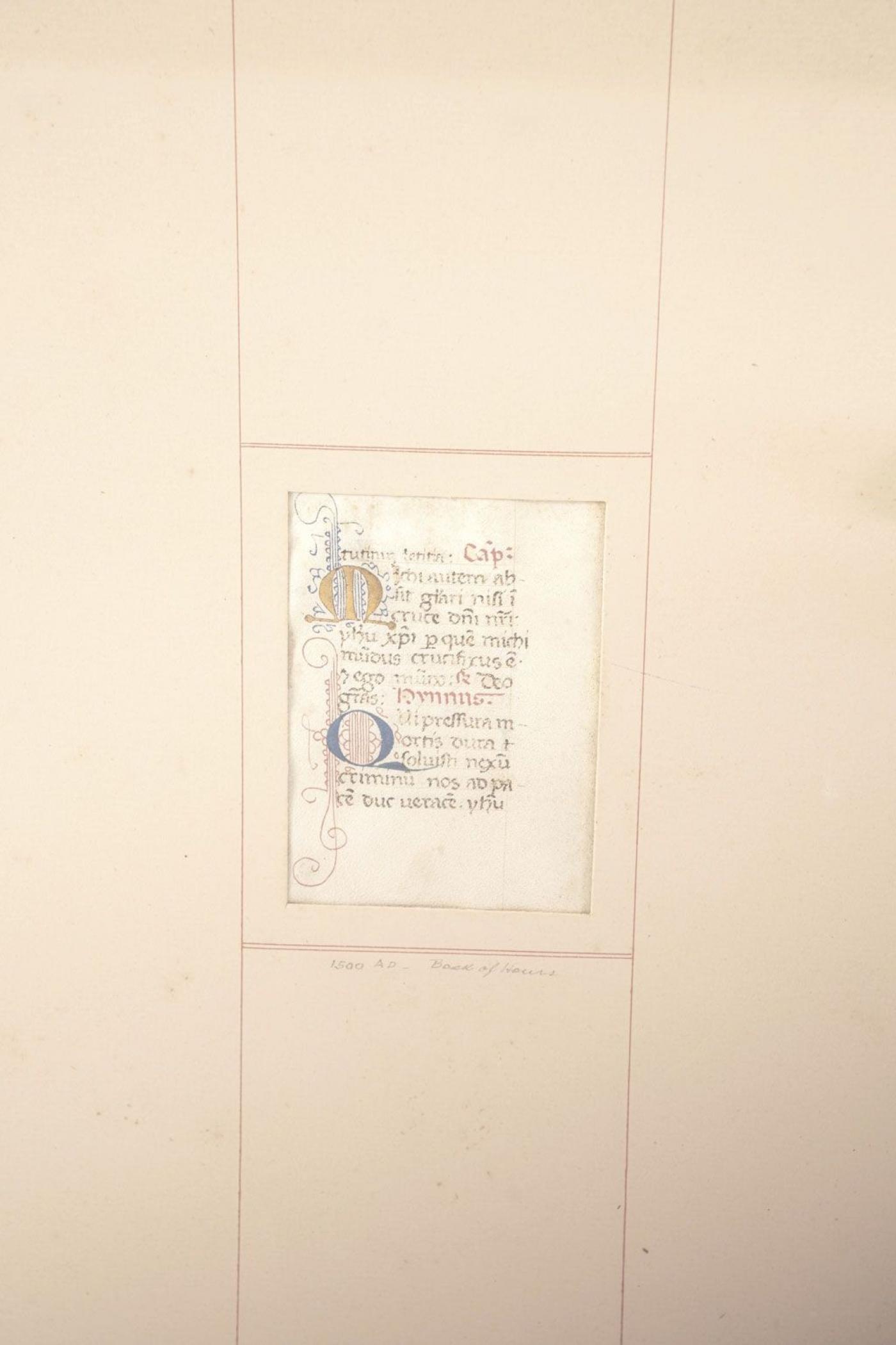 Framed Late 15th Century Illuminated Book of Hours Manuscript