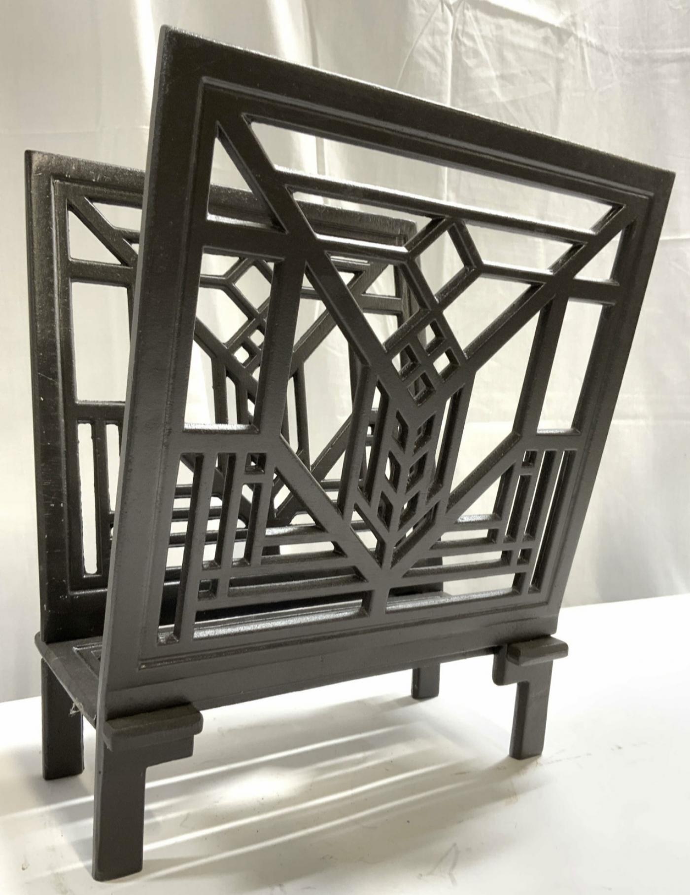 Frank Lloyd Wright - FRANK LLOYD WRIGHT STYLE PATINATED METAL MAGAZINE RACK