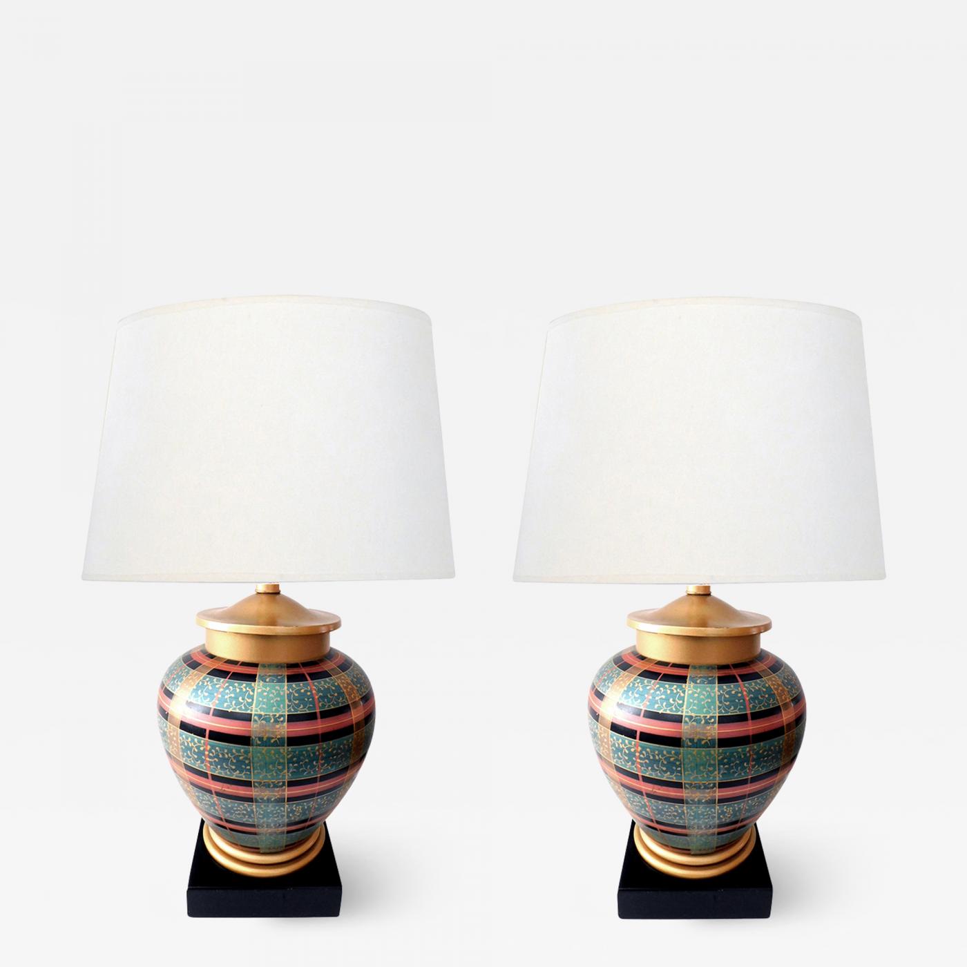 Frederick Cooper Lamp Co. - Pair of Frederick Cooper Ovoid-form Lamps with  Plaid Decoration