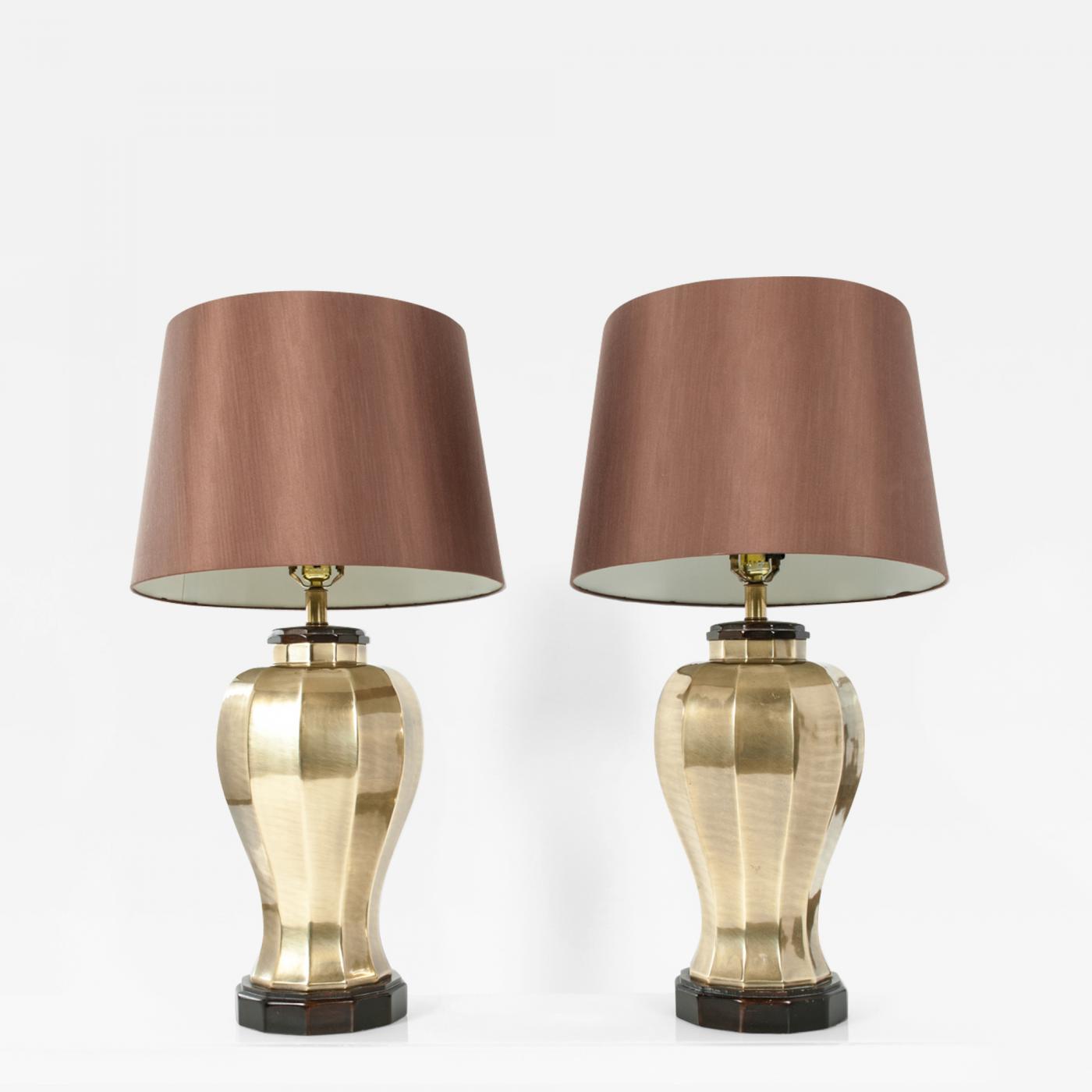 Brass Ginger Jar Lamps With Wood Base, Brass Ginger Jar Table Lamps