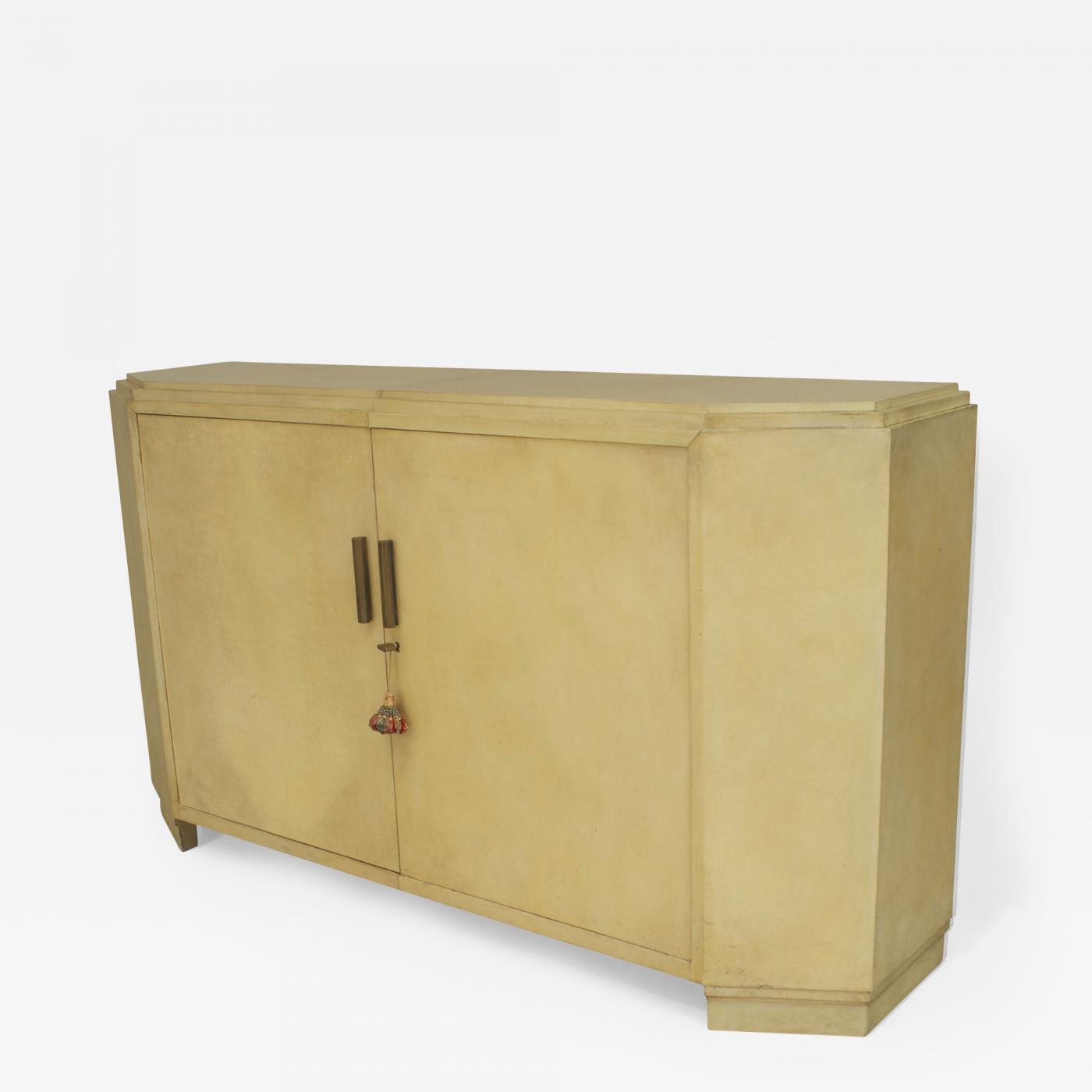 French 1940s White Parchment Narrow Sideboard Cabinet