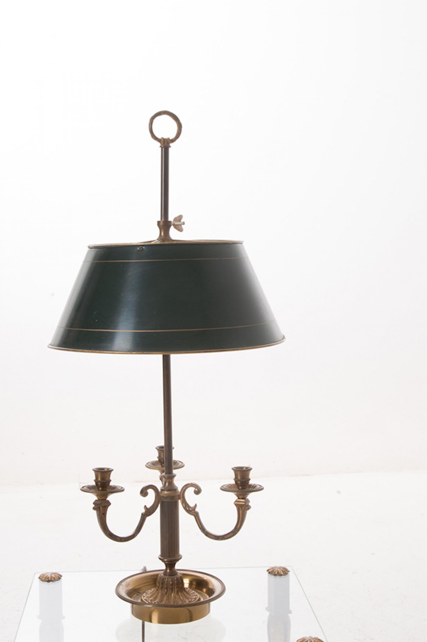 French 19th Century Bouillotte Lamp & Tôle Shade