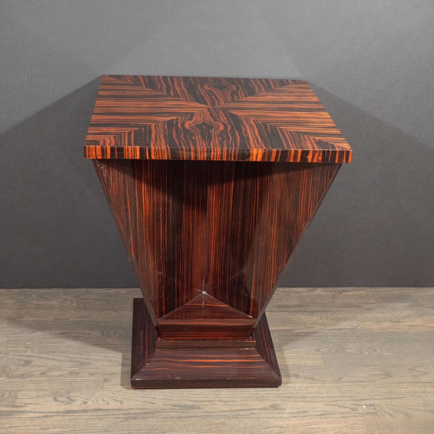 French Art Deco Cubist Occasional Table in Bookmatched Macassar