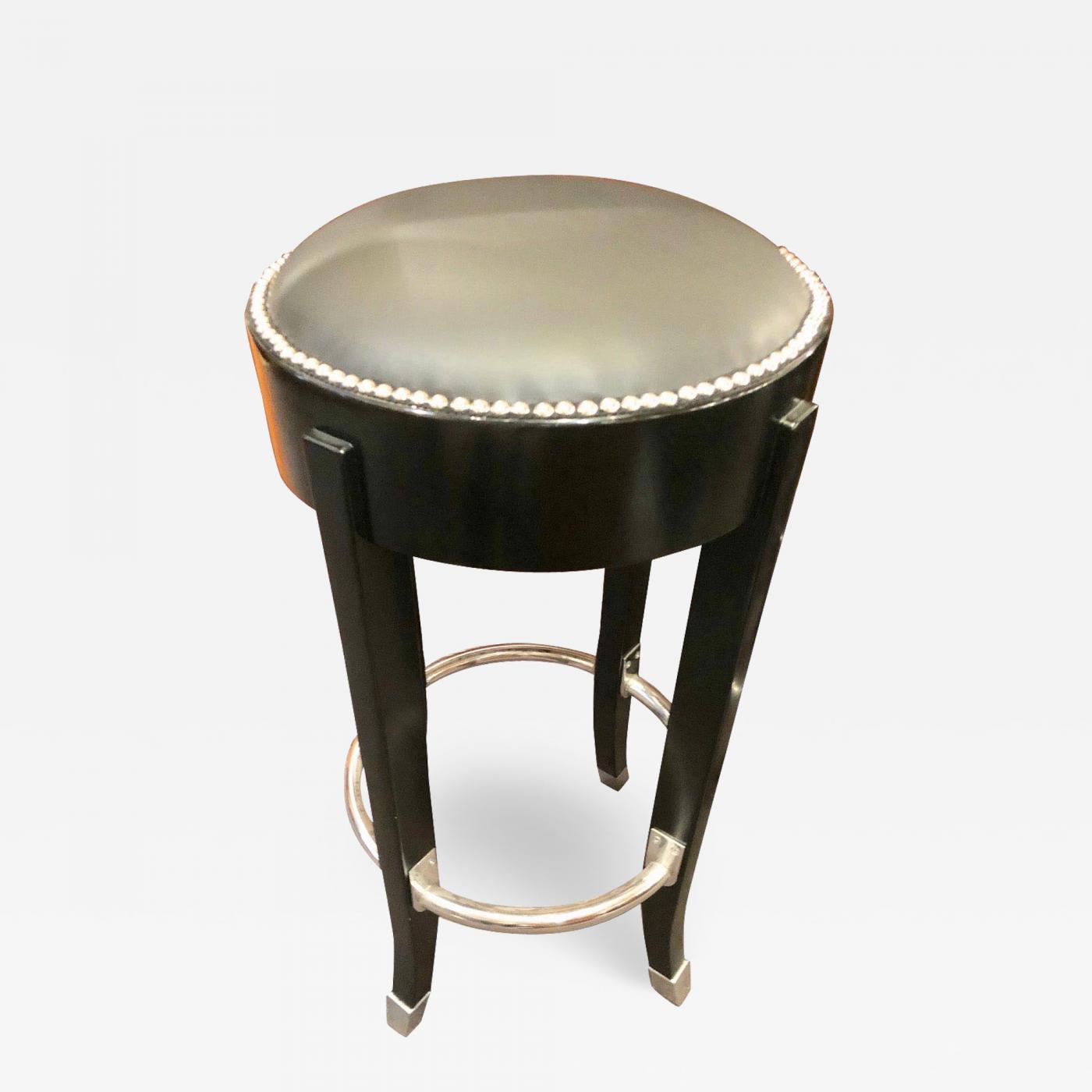 French Art Deco Style Bar Stools Custom Chrome And Black Ruhlmann Style