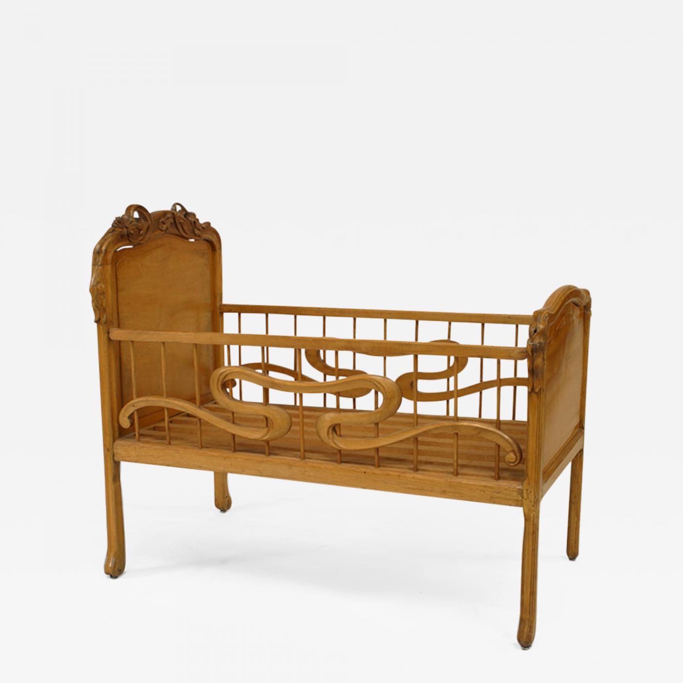 French Art Nouveau Carved Fruitwood Fl Design Crib Listings Furniture Beds Screens Other French Art Nouveau