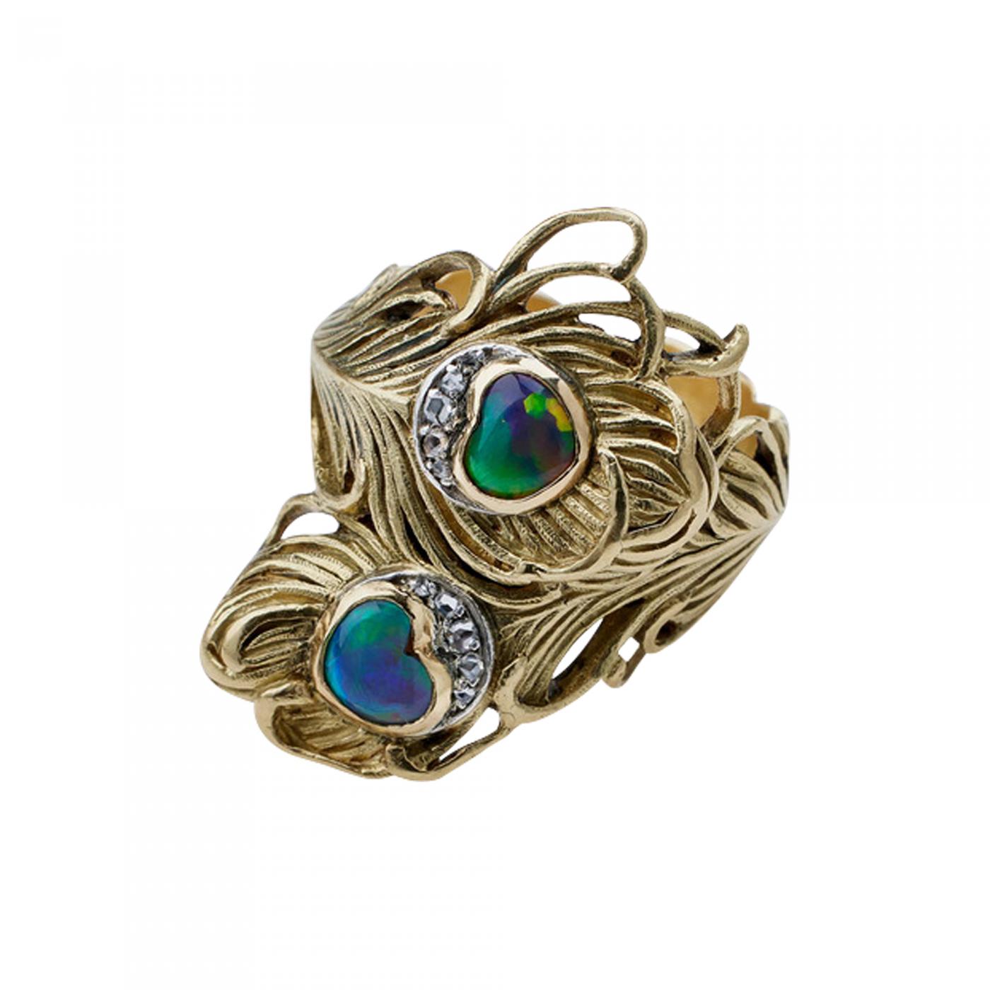 Louis Comfort Tiffany Art Nouveau Black Opal Diamond and Enamel Ring