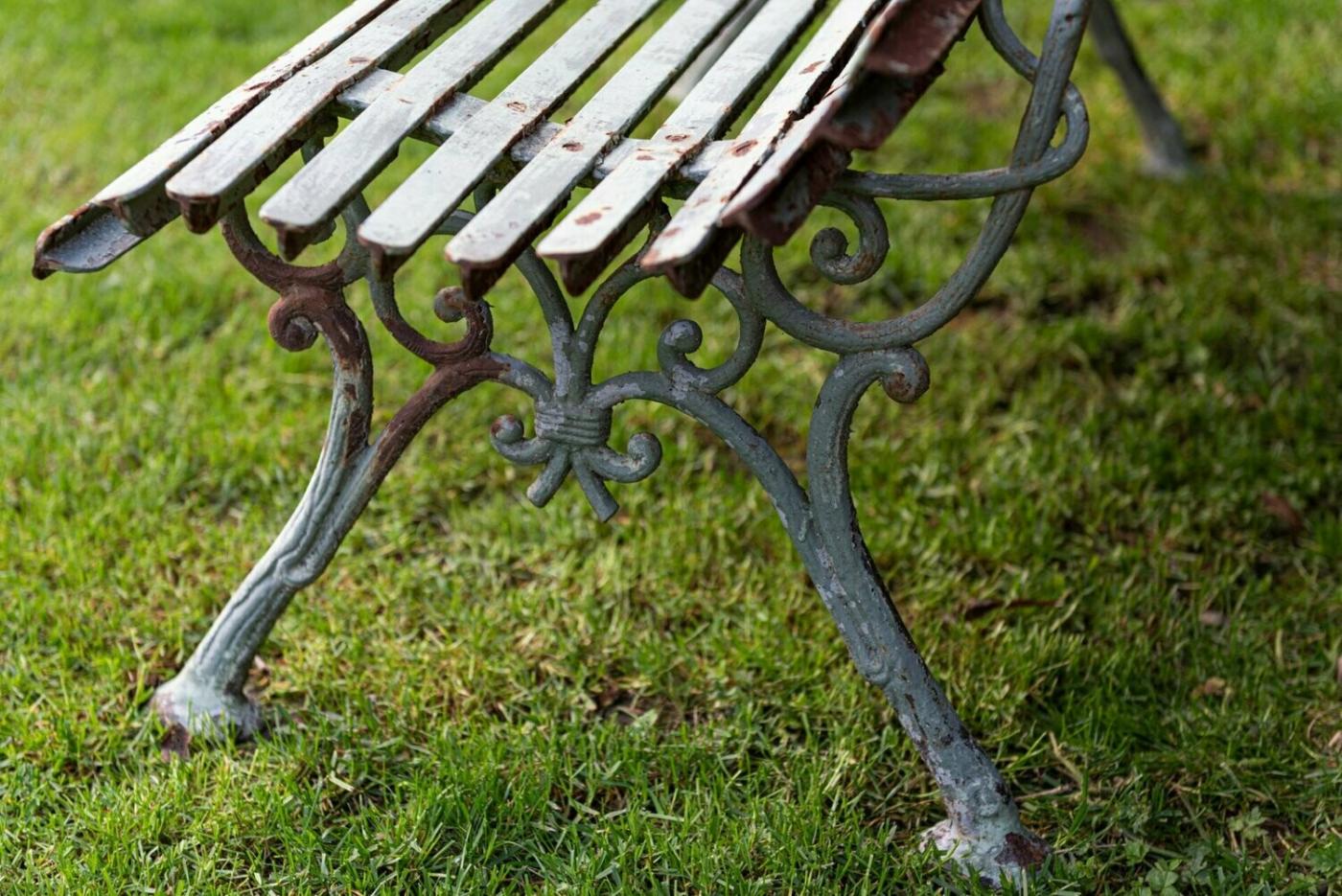 French Cast Iron Strapwork Garden Bench. Circa 1940