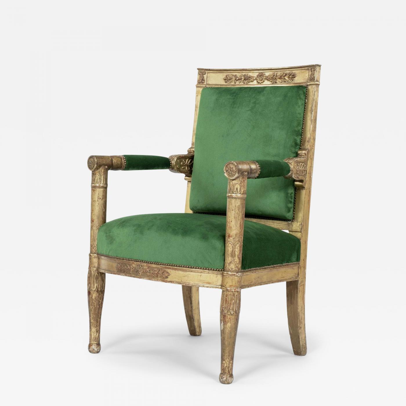 Antique French Louis XV Victorian Style Fauteuil Green Velvet