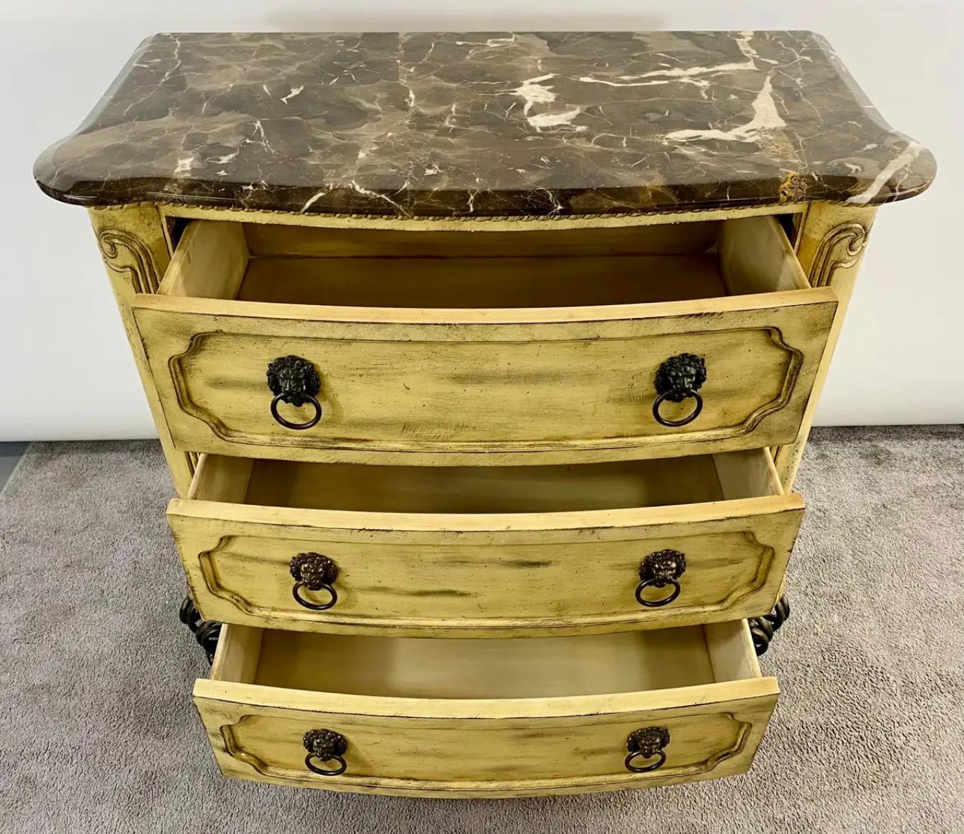 French Empire Style Commode or Dresser with Marble Top & Bronze Lion