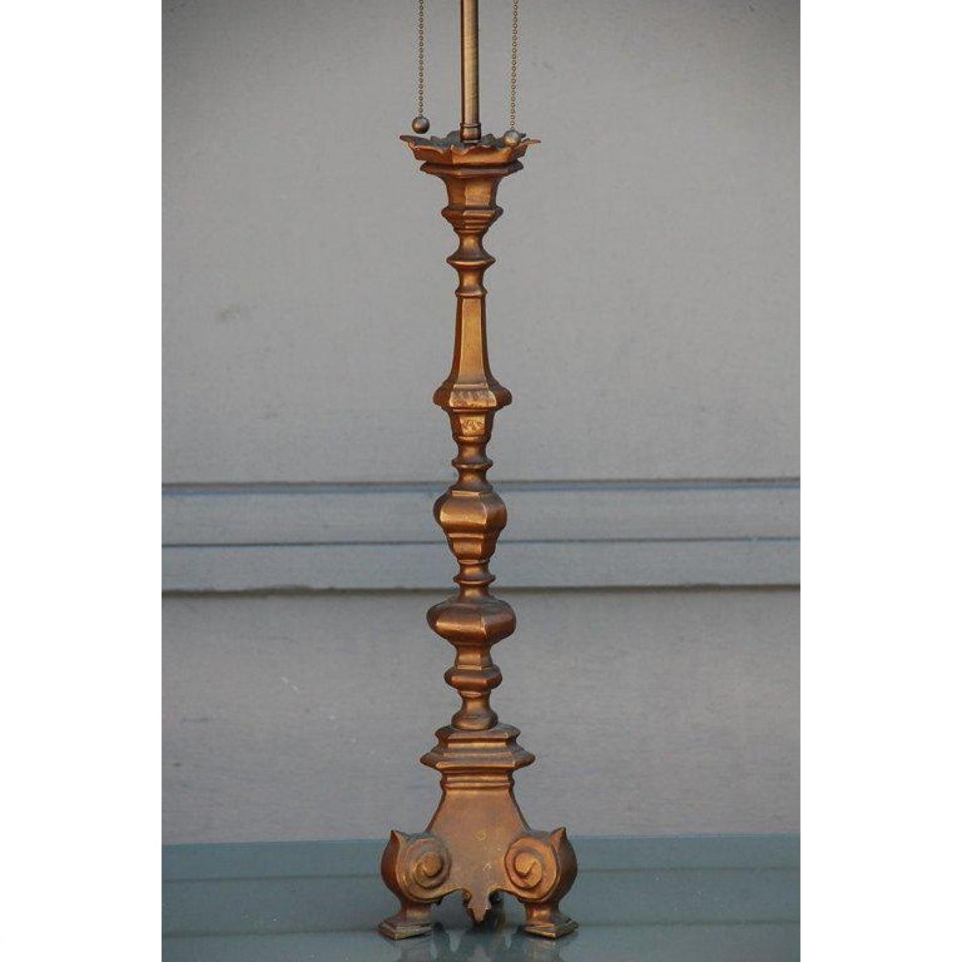 French Gilt Bronze Baroque Style Candlestick Lamp