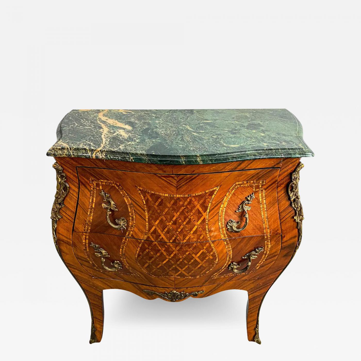A Pair of Modern French Louis XV Style Bronze and Faux Marquetry Side Tables