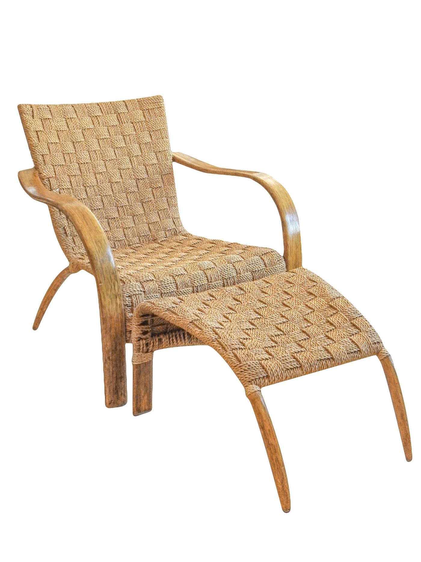 French Mid-Century Rope Chair And Ottoman