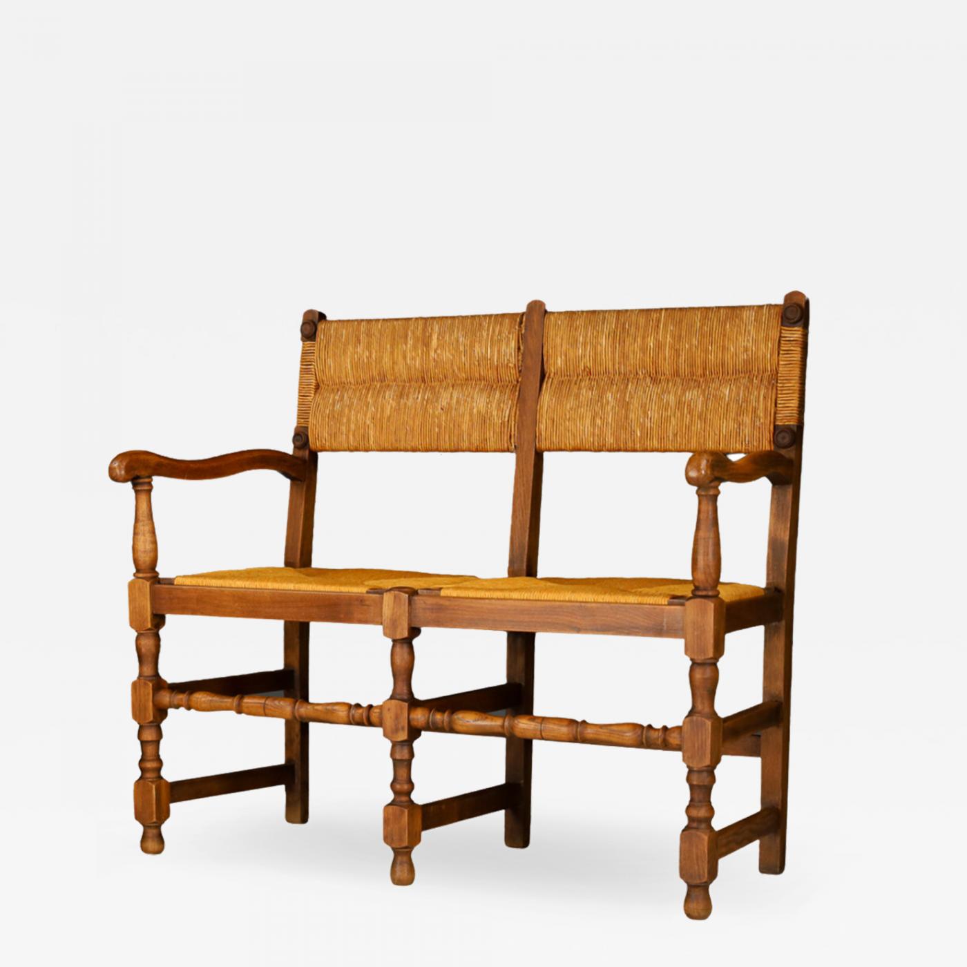 French Provincial Carved Wood & Wicker Settee