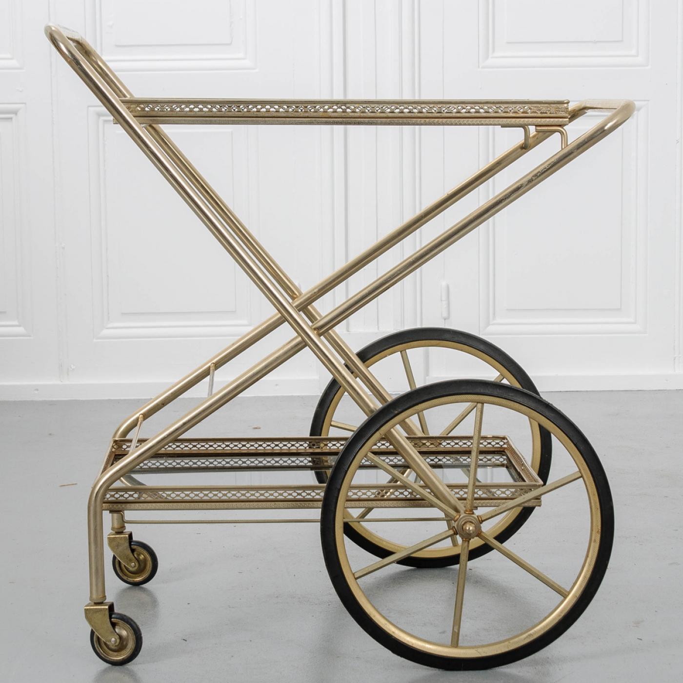 French Vintage Folding Brass Bar Cart