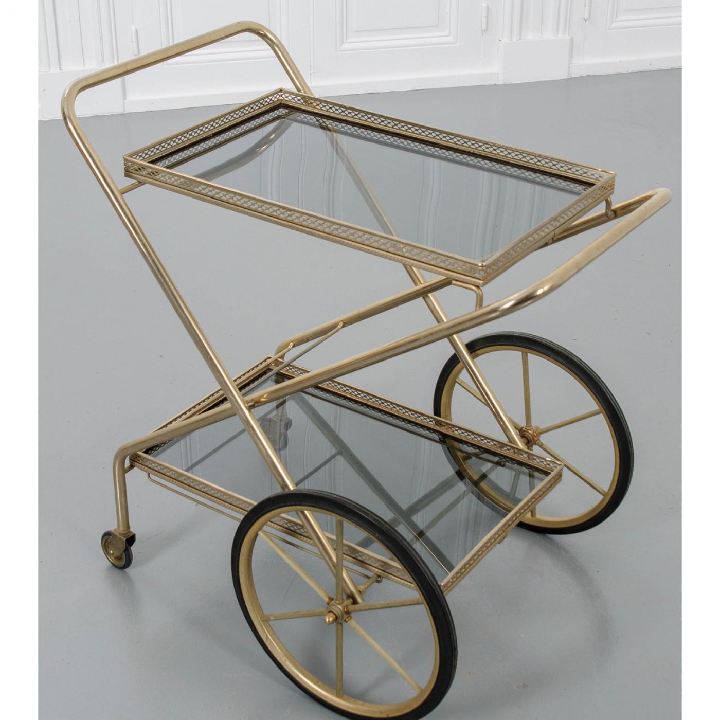 French Vintage Folding Brass Bar Cart