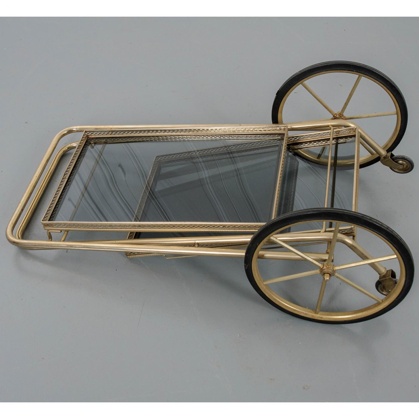 French Vintage Folding Brass Bar Cart