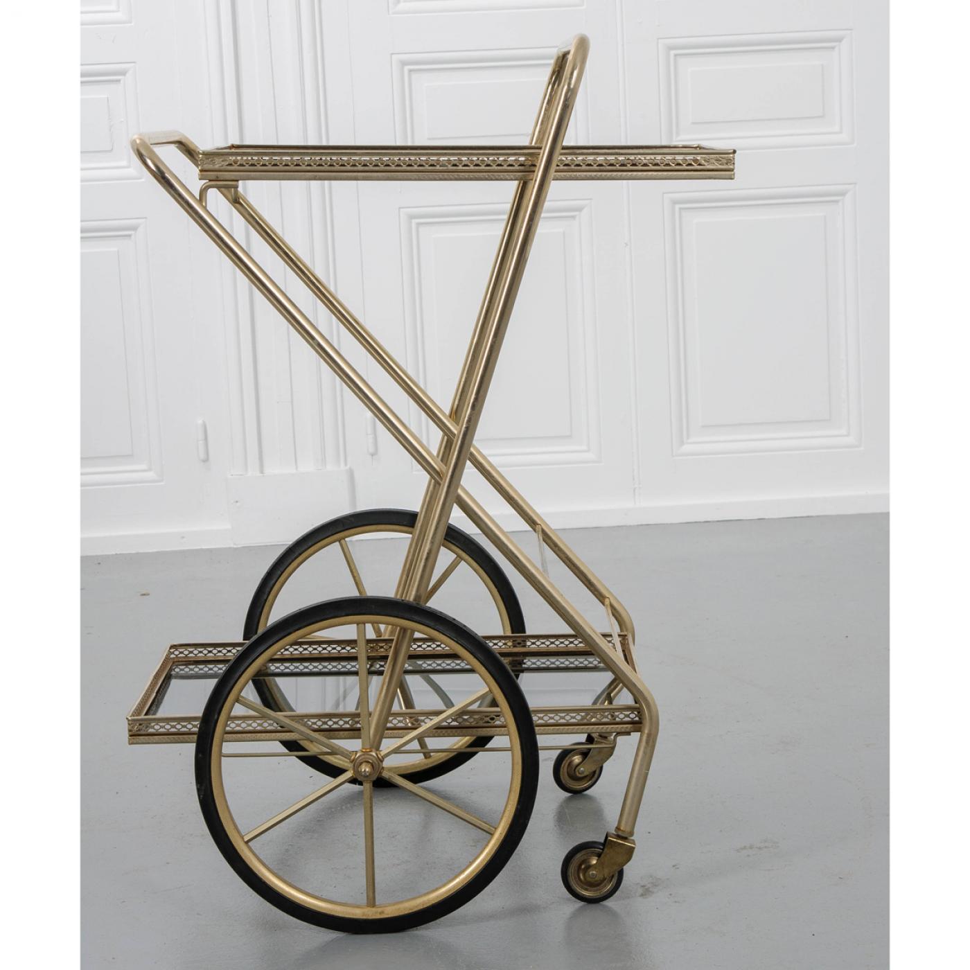 French Vintage Folding Brass Bar Cart