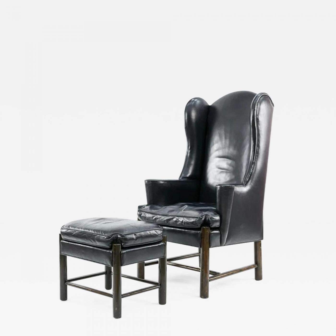 Frits Henningsen Frits Henningsen Style Leather Wingback Chair And Ottoman