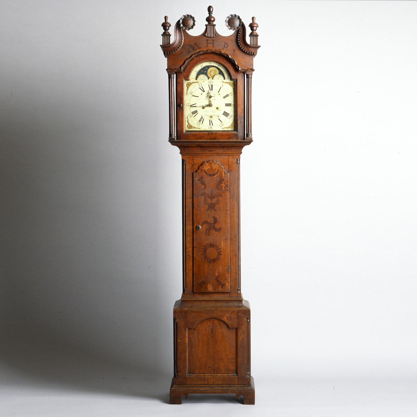 John Fisher - York County, Pennsylvania Tiger Maple Tall Case Clock, c