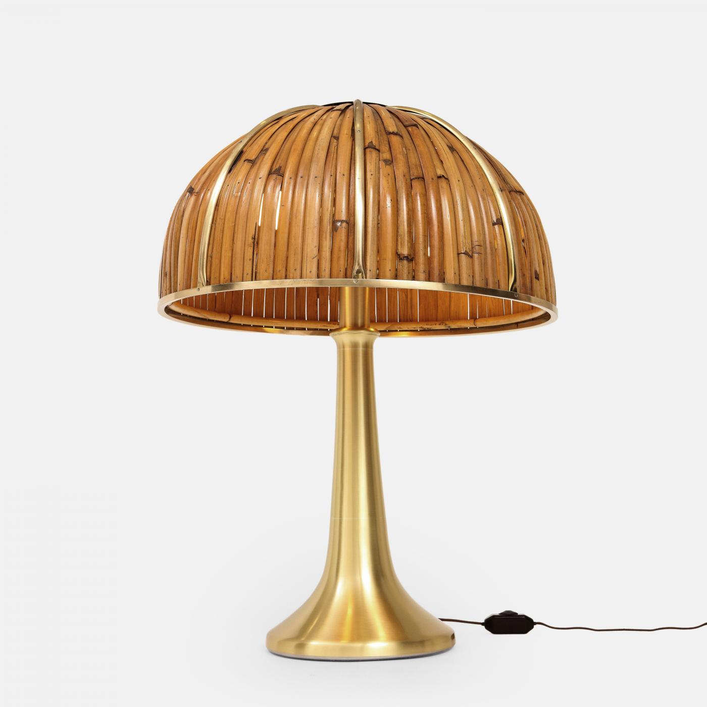 Gabriella Crespi - Rare Large 'Fungo' Table Lamp in Bamboo and Brass by ...