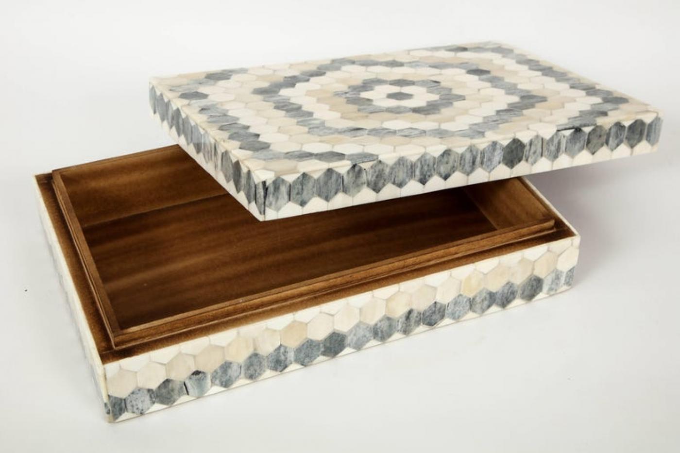 Geometric Natural, Grey Bone Inlay Box