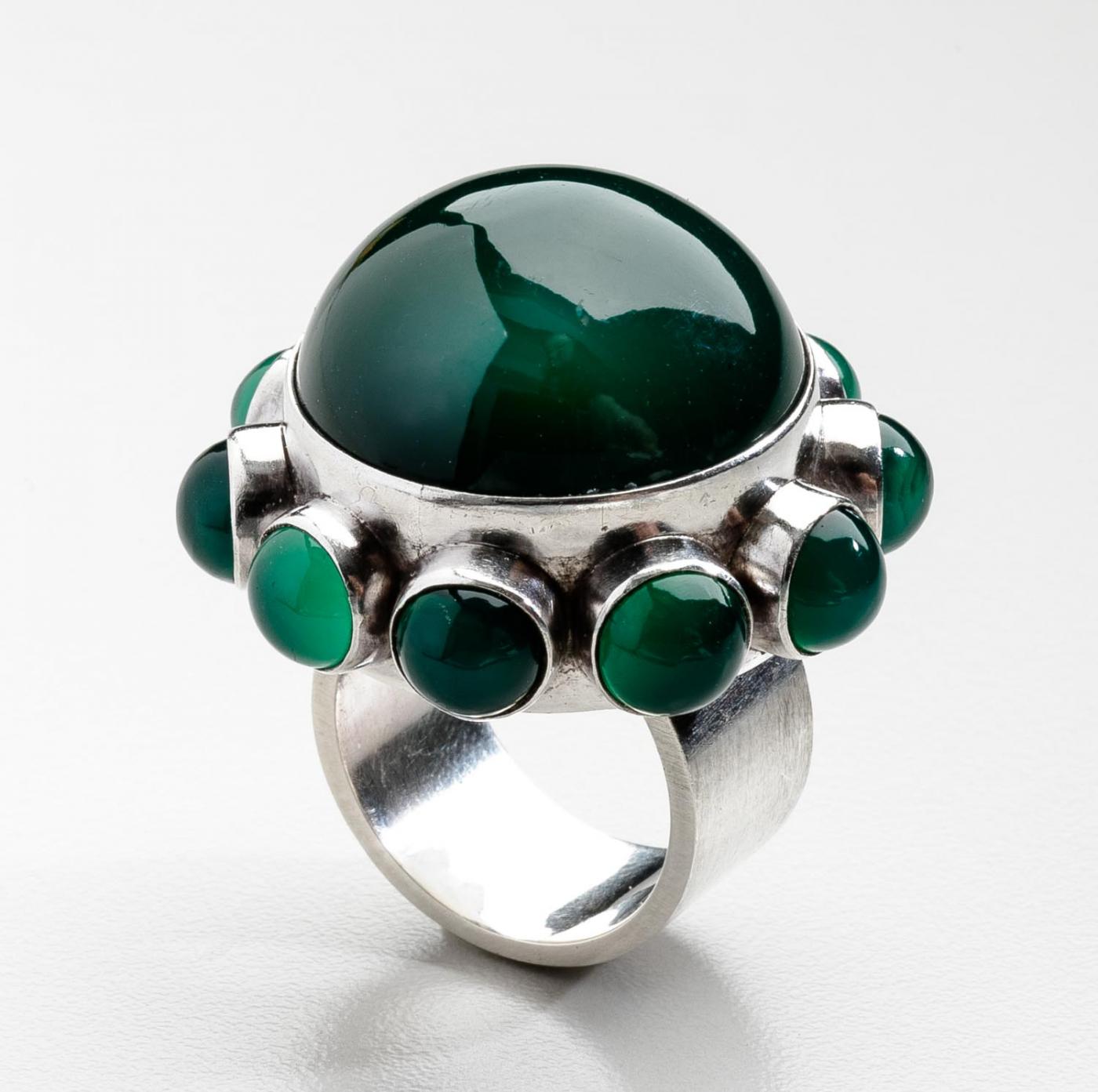 Jensen Danish Modern Jensen Ring No. 166 with Green Agate by Astrid Fog