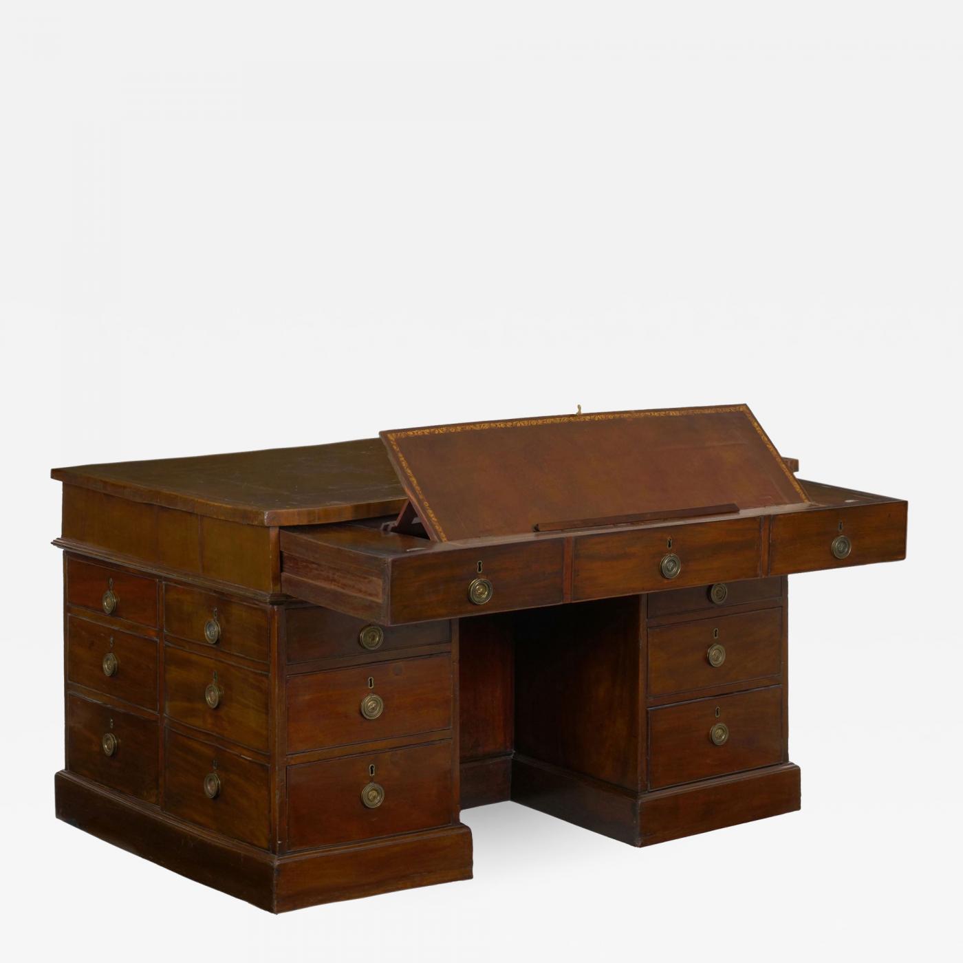 George Iii Gany Partner S Antique Pedestal Writing Table Desk England