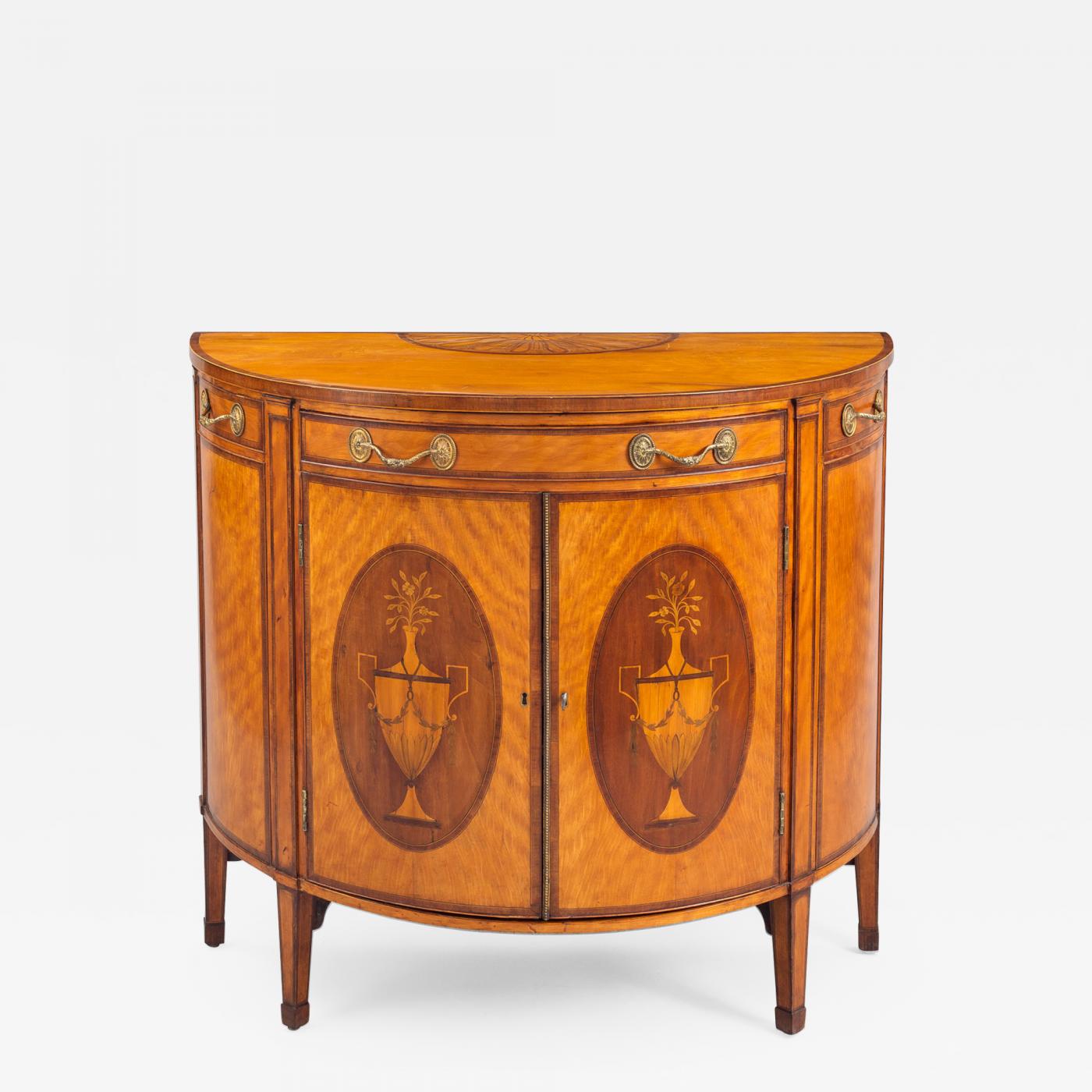 George Iii Satinwood Demi Lune Console Cabinet Circa 1790