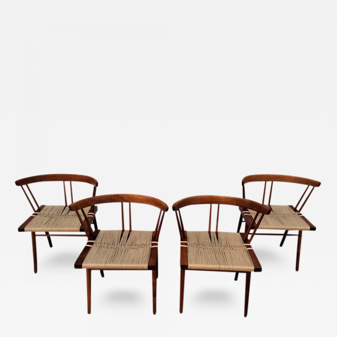 George Nakashima Chairs george nakashima - set of four walnut and woven seat chairs George Nakashima Chairs george nakashima - set of four walnut and woven seat chairs