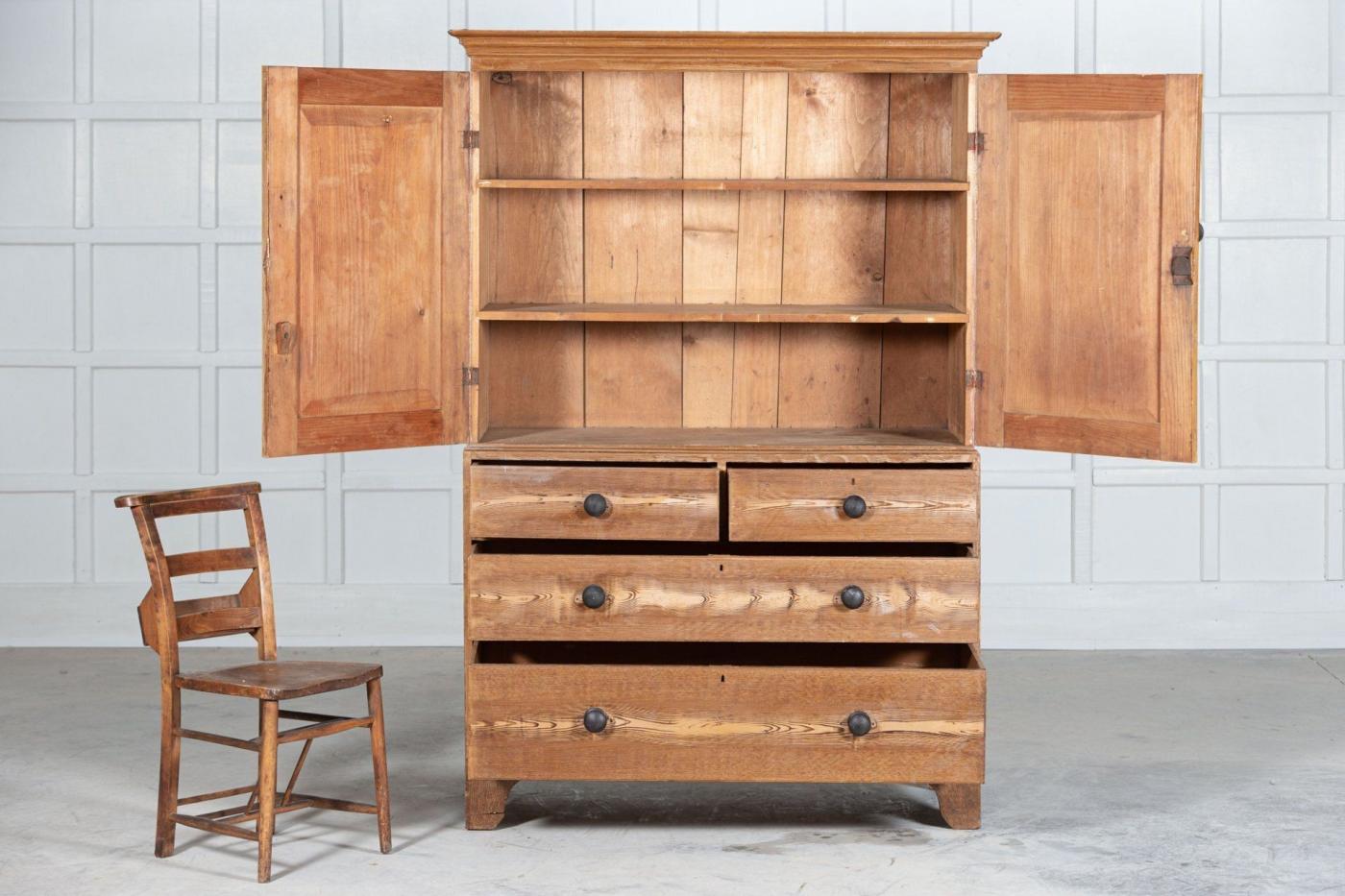 Georgian English Scrumbled Pine Linen Press Cupboard