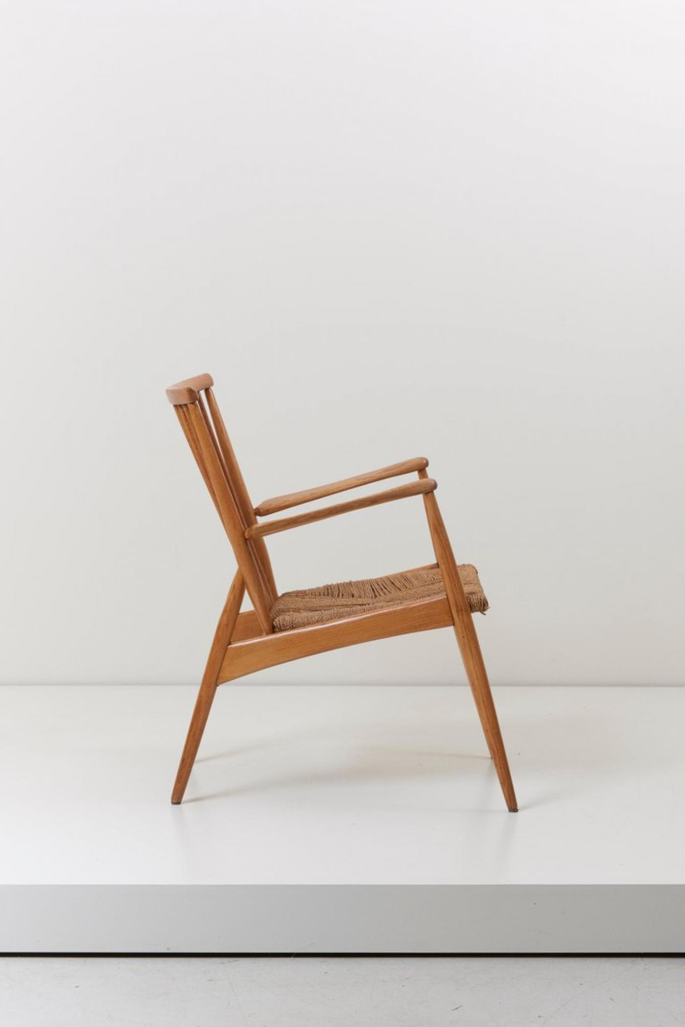 German Studio Lounge Chairs in Ash and Papercord