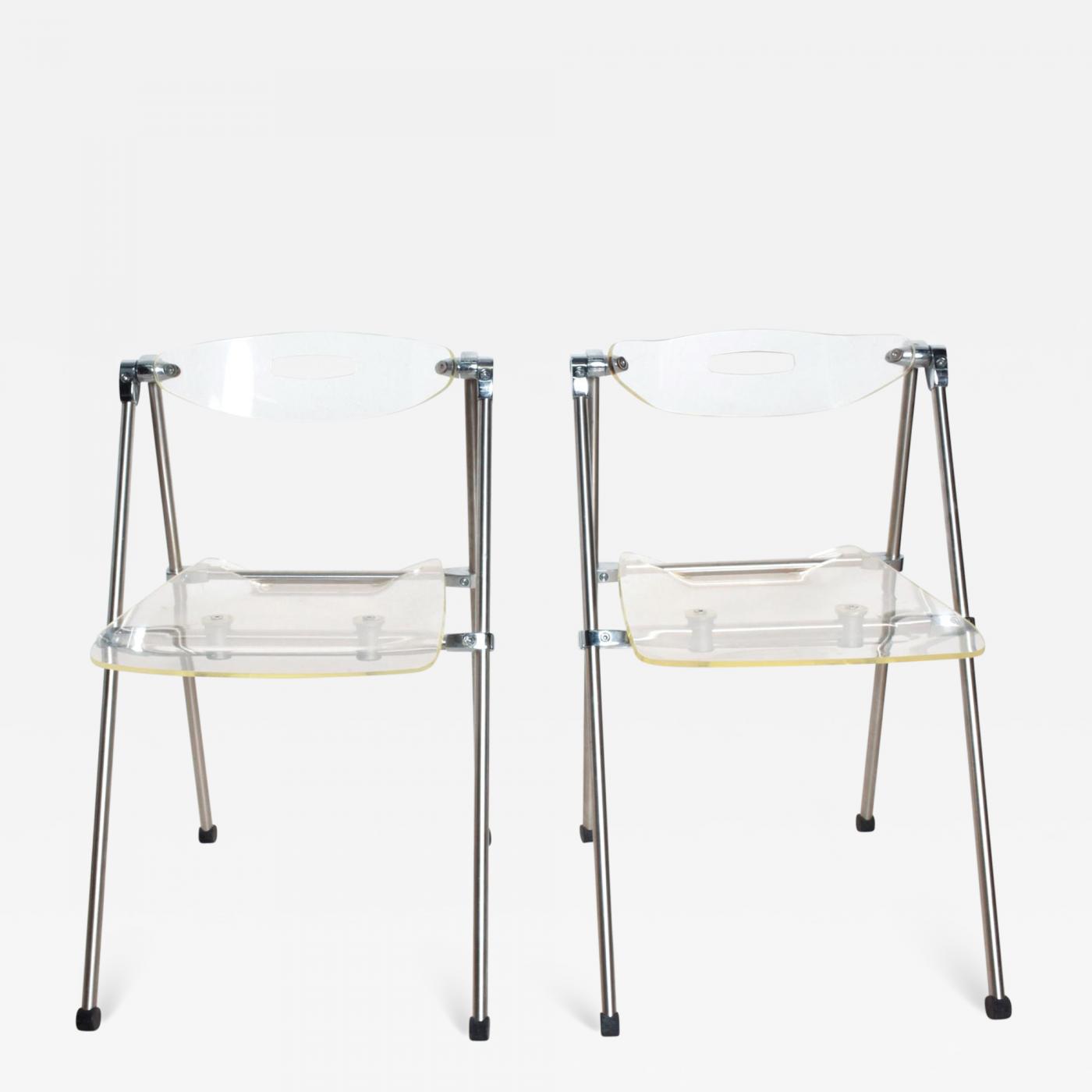 Giancarlo Piretti Mid Century Modern Pair Italian Lucite Folding Chairs