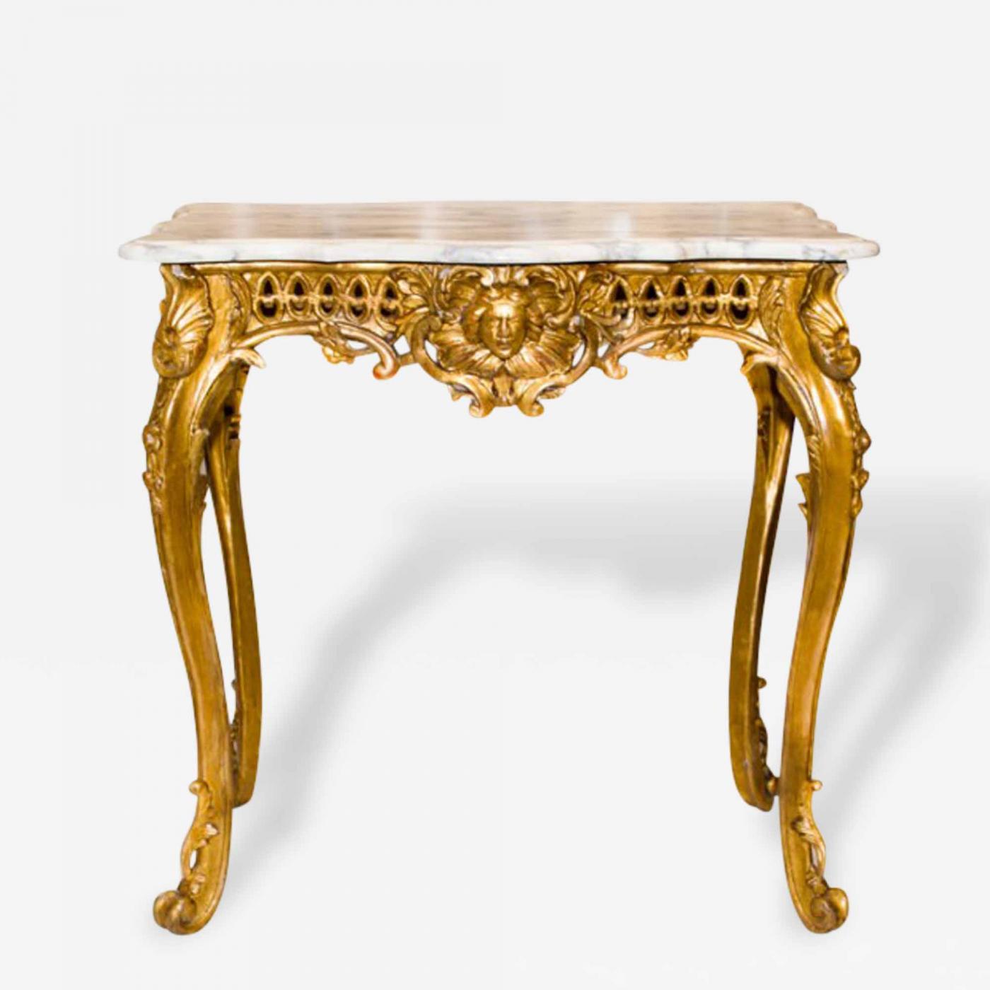Gilded Italian Louis XV Table, Marble Top, France, Antique, 19th Century