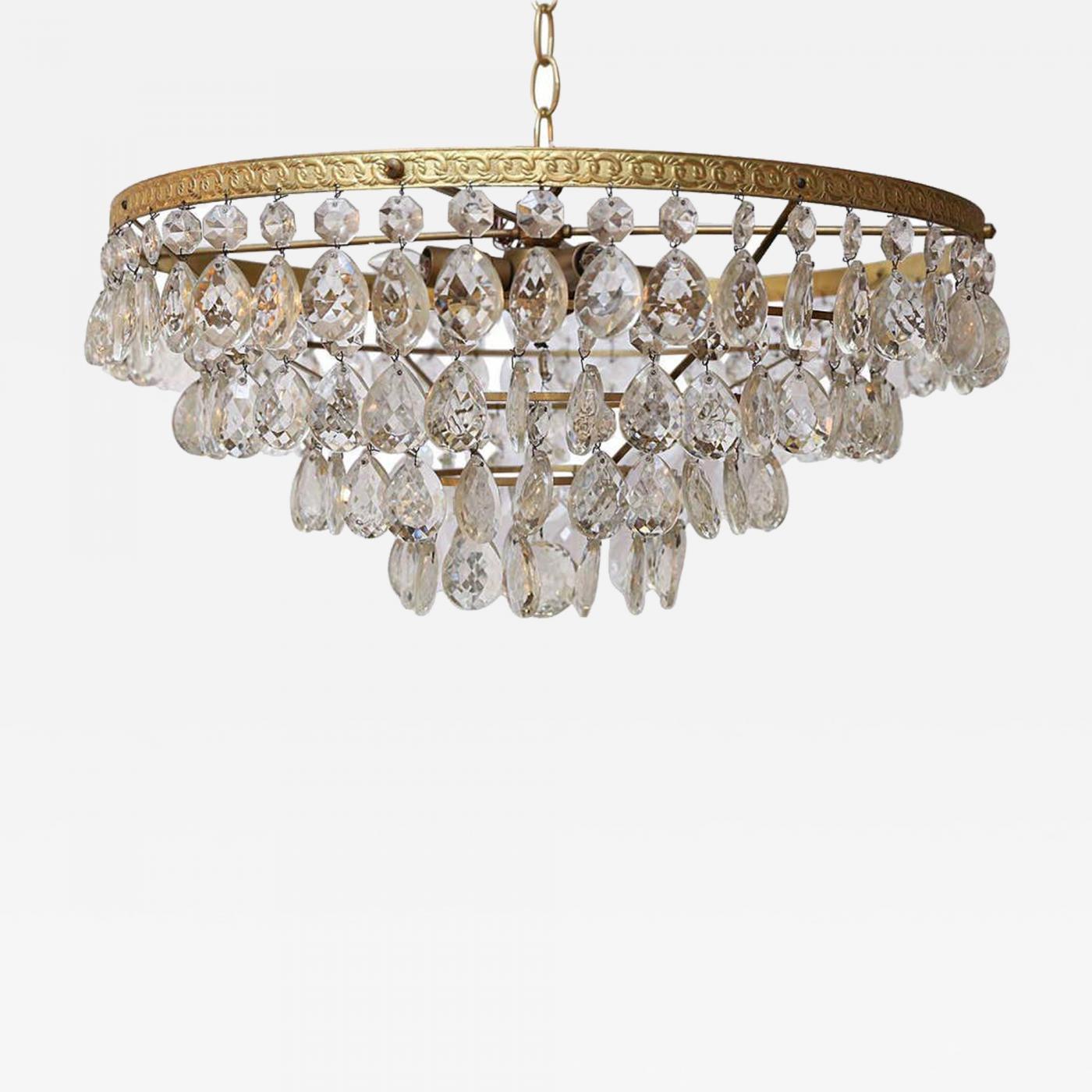 Gilt Brass and Crystal Mid-Century Modern Chandelier by Palwa